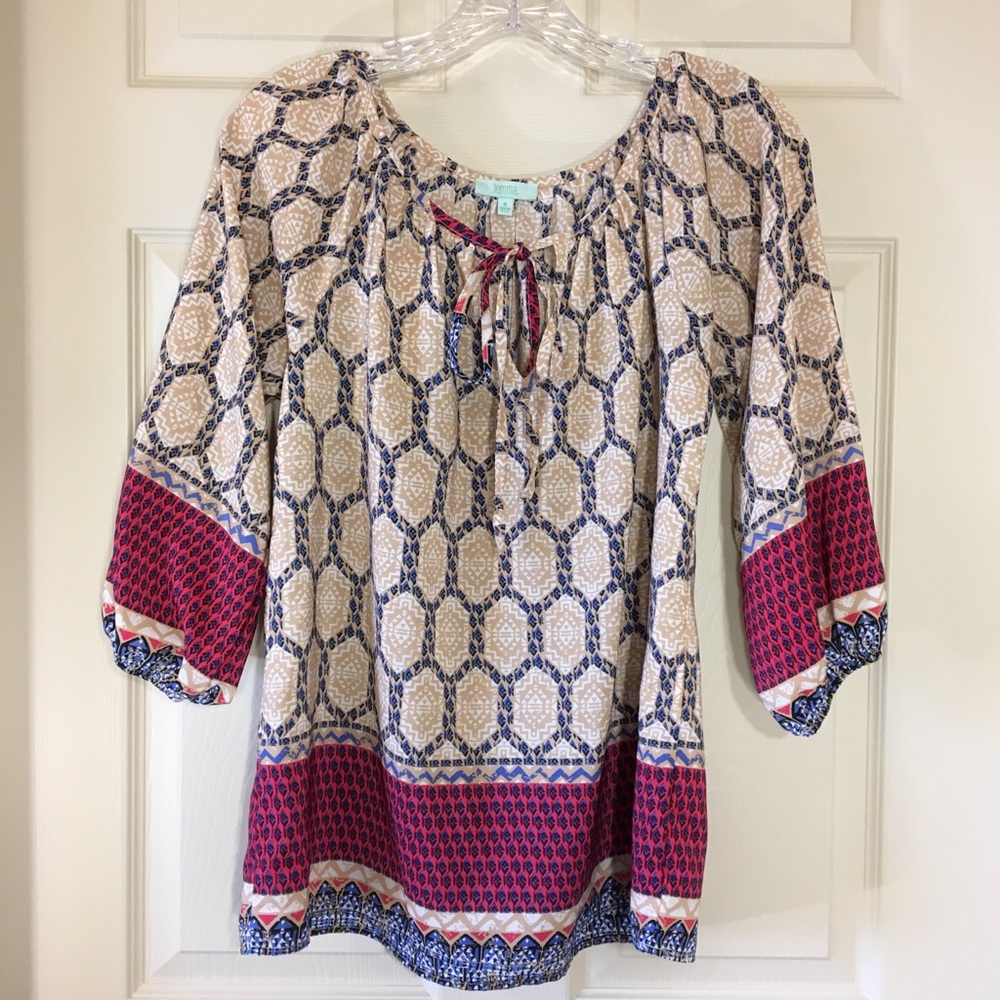 Jemma | Multi-Pattern Printed Peasant Top - image 4
